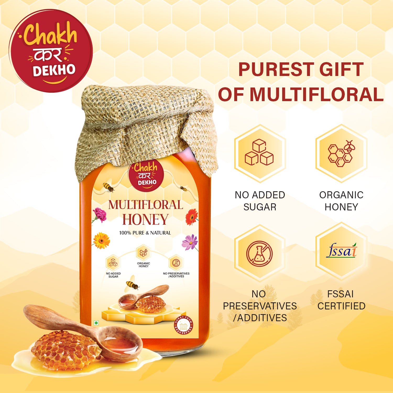 Multifloral Honey – 100% Pure, Natural & Organic | No Added Sugar