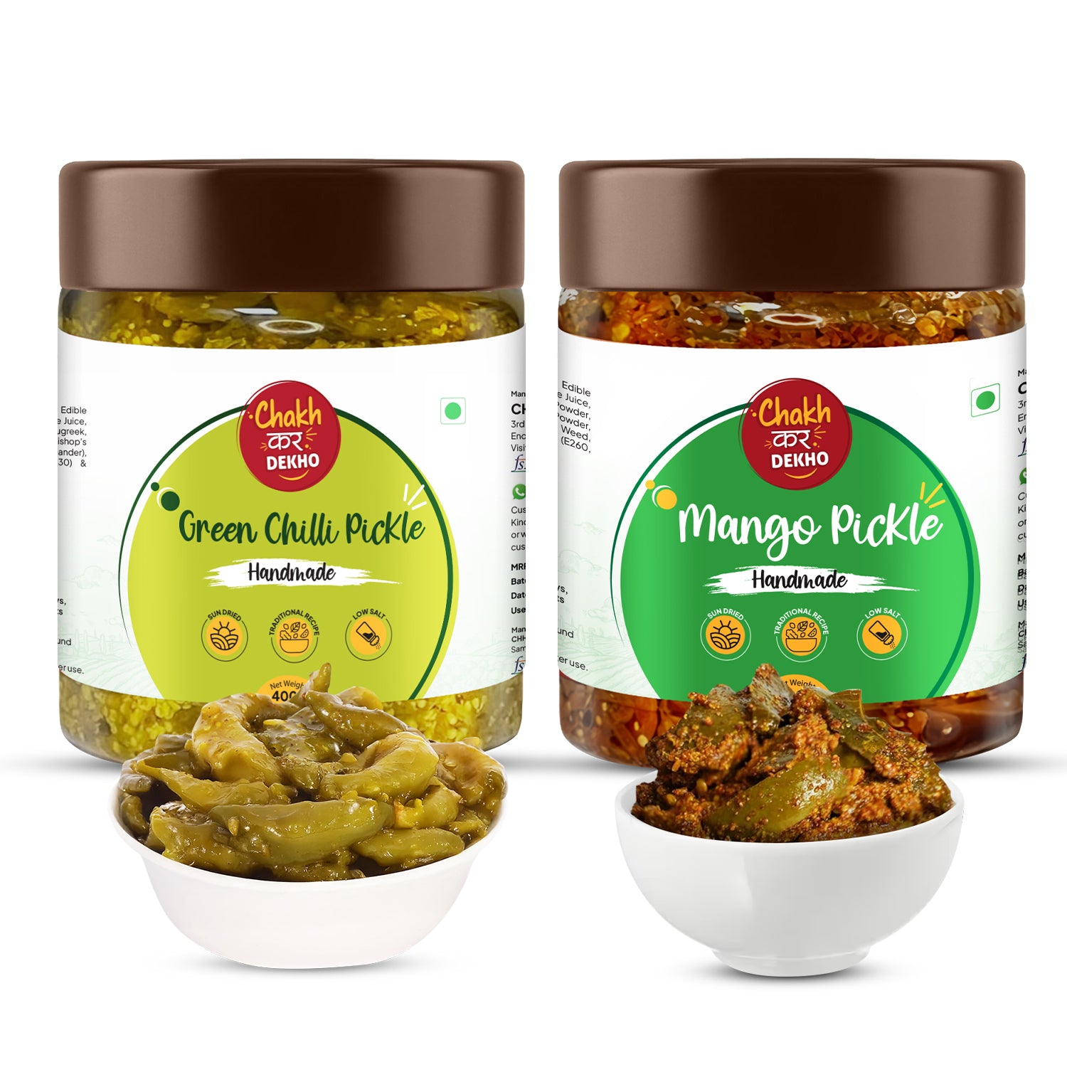 Green Chili Pickle + Mango Pickle
